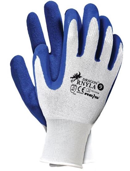 RĘKAWICE NYLONOWE POWLEKANE LATEXEM, NIEBIESKIE RNYLA 10