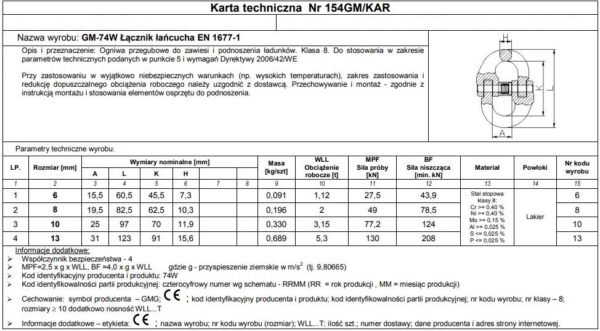 OGNIWO PRZEGUBOWE GM74W-G8 10MM WLL 3.15T
