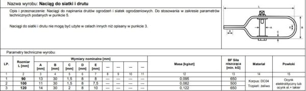 NAPINACZ SIATKI 120MM OCYNKOWANY