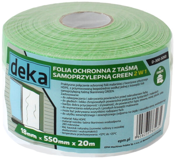 FOLIA OCHRONNA Z TAŚMĄ ZIELONĄ DO ZEWNĄTRZ  55CM*20M