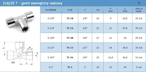 TRÓJNIK T 3/8 GWINT WEWNĘTRZNY WALCOWY